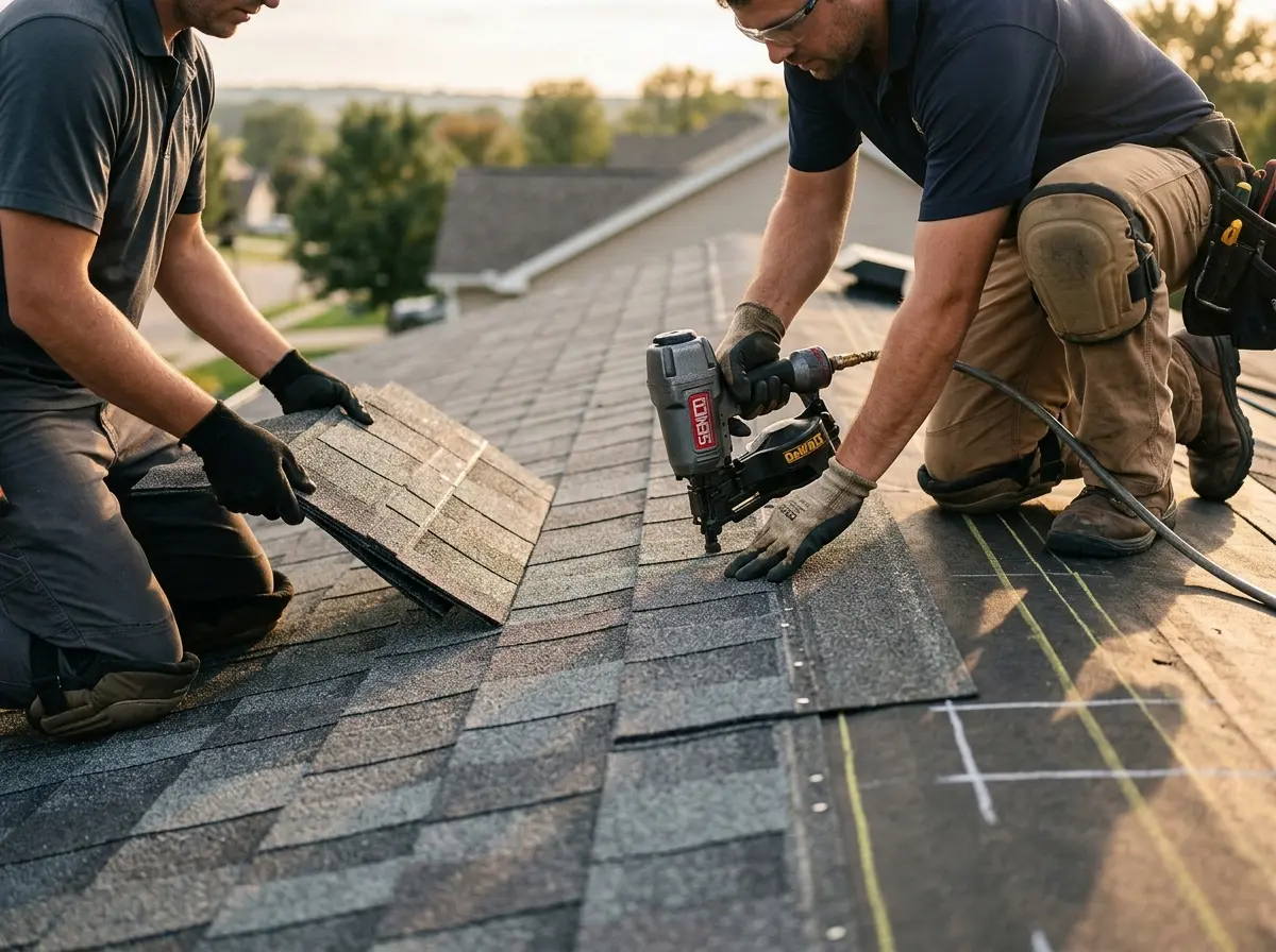 Professional roofer working on a residential roof in Clearfield
